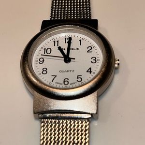 Vintage Jan Leslie quartz watch.  Stainless back, water resistant.